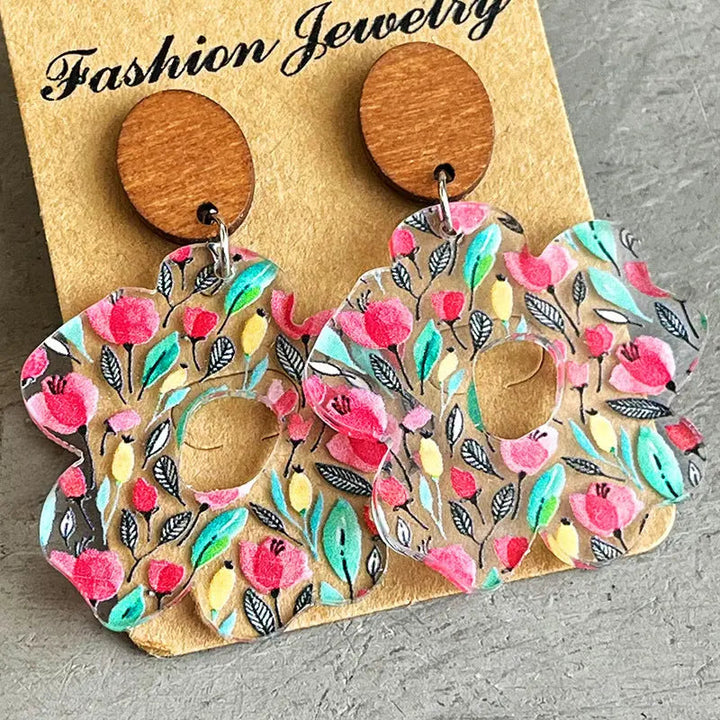 Flower Shape Acrylic Dangle Earrings LOVCIA