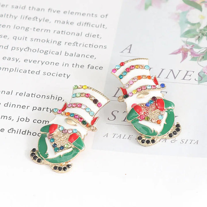 LOVCIA Rhinestone Alloy Santa Earrings