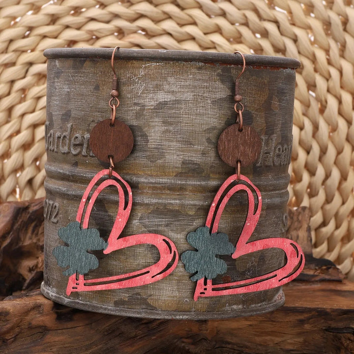 Wood Cutout Heart Dangle Earrings LOVCIA