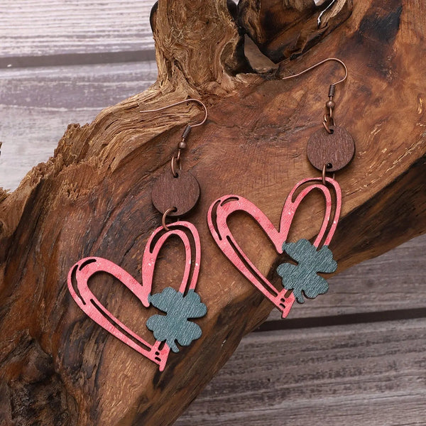 Wood Cutout Heart Dangle Earrings LOVCIA