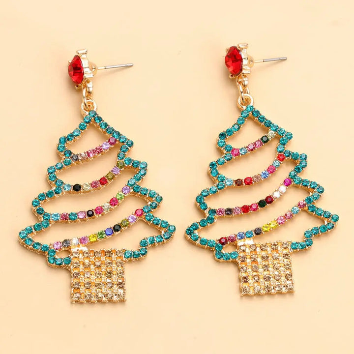 Rhinestone Alloy Christmas Tree Earrings LOVCIA