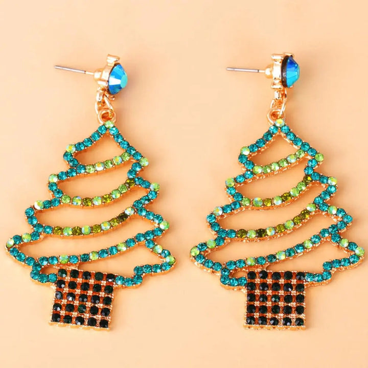 Rhinestone Alloy Christmas Tree Earrings LOVCIA