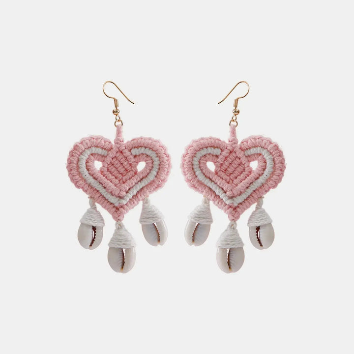 LOVCIA Cotton Thread Shell Heart Dangle Earrings