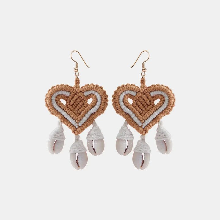 LOVCIA Cotton Thread Shell Heart Dangle Earrings