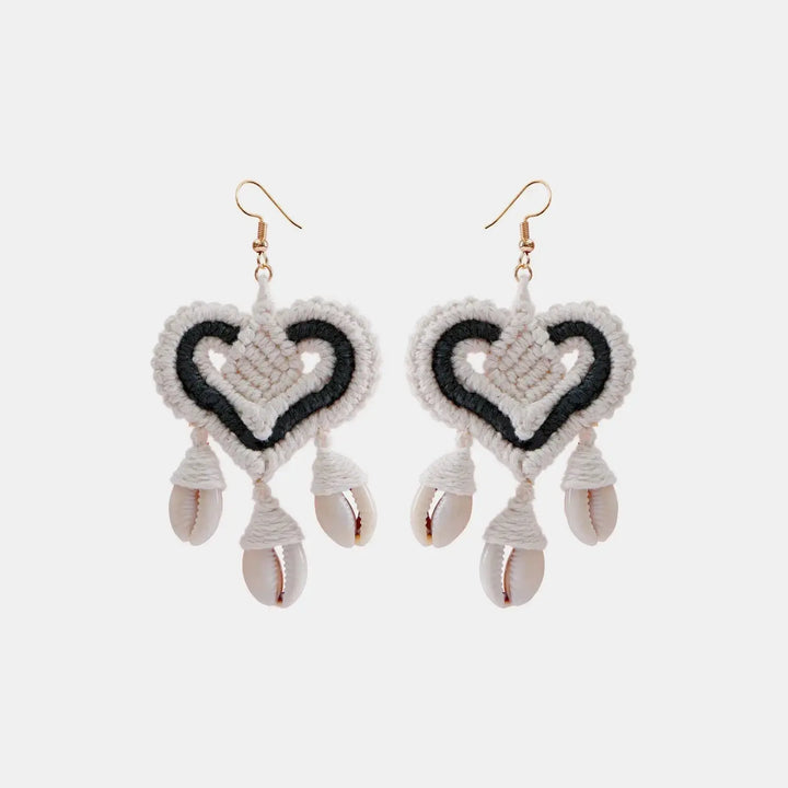 LOVCIA Cotton Thread Shell Heart Dangle Earrings