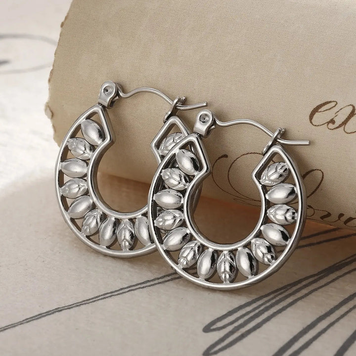 Stainless Steel Cutout Leaf Shape Huggie Earrings LOVCIA