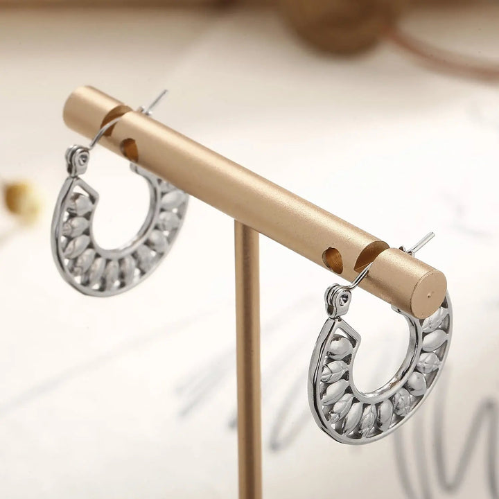 Stainless Steel Cutout Leaf Shape Huggie Earrings LOVCIA