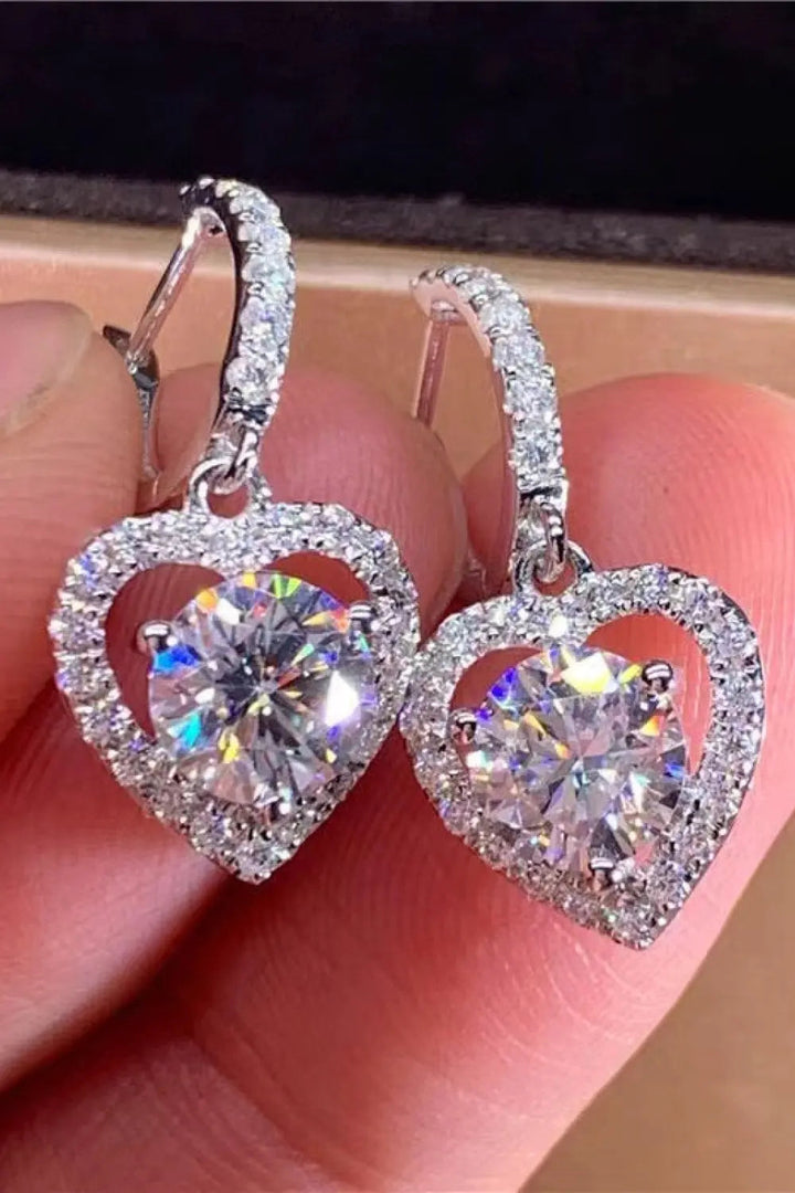 2 Carat Moissanite Platinum-Plated Heart Drop Earrings LOVCIA