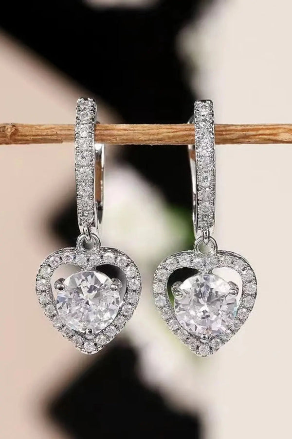 LOVCIA 2 Carat Moissanite Platinum-Plated Heart Drop Earrings