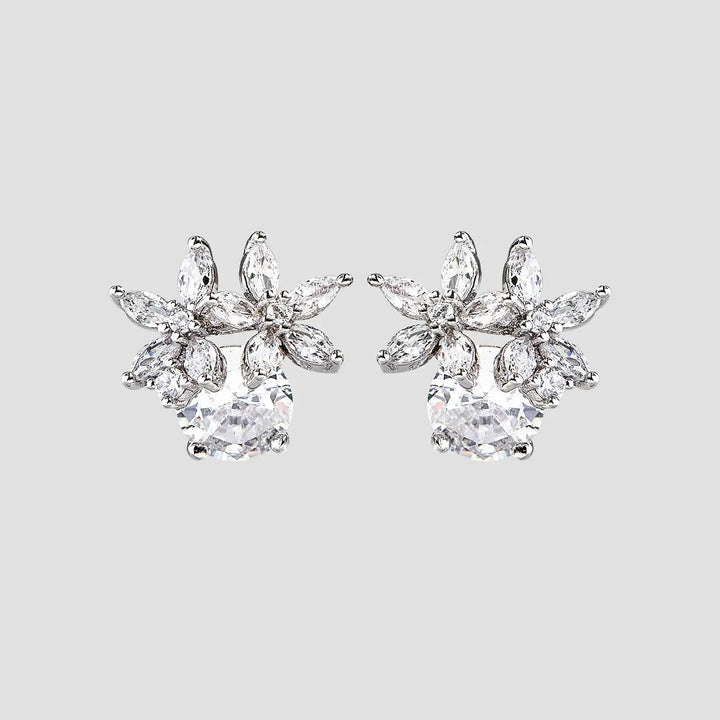 Zircon 925 Sterling Silver Flower Stud Earrings LOVCIA