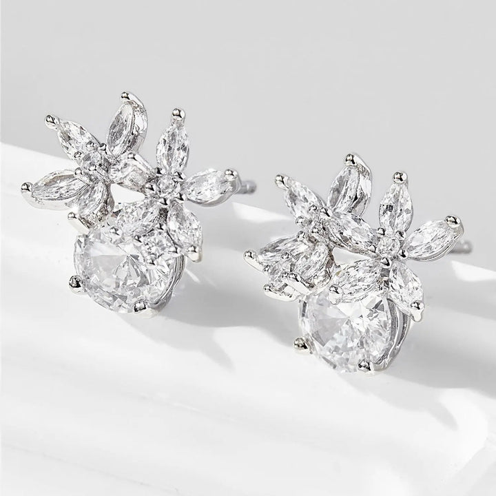 Zircon 925 Sterling Silver Flower Stud Earrings LOVCIA