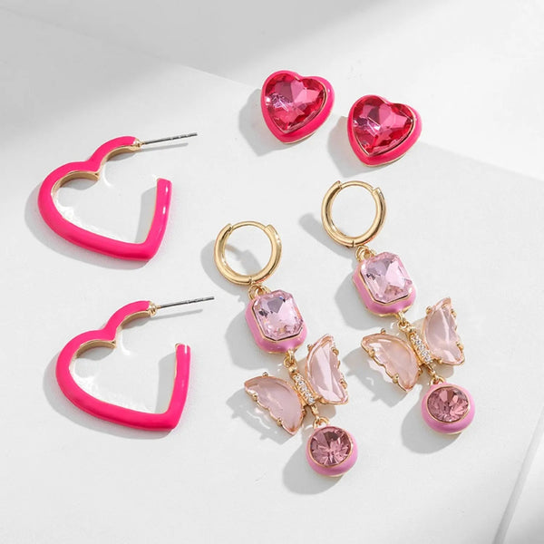 3-Piece Heart, Butterfly Shape Earrings LOVCIA