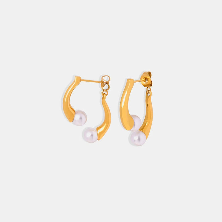 Synthetic Pearl Asymmetrical Titanium Steel Earrings LOVCIA