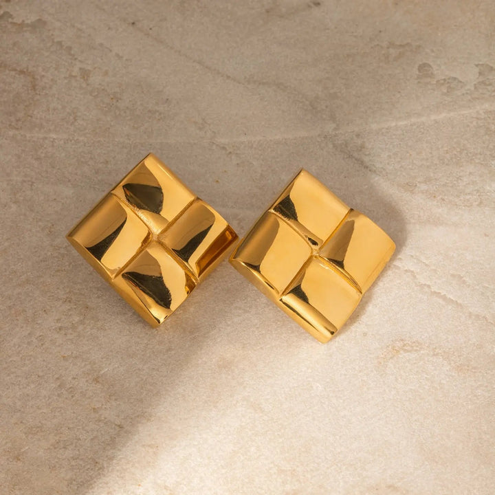 Stainless Steel 18K Gold-Plated Square Stud Earrings LOVCIA