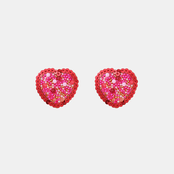 LOVCIA Sequin Heart Inlaid Bead Alloy Earrings