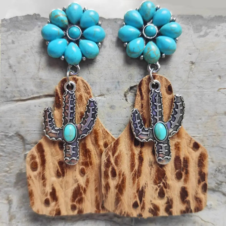 Turquoise Cactus Dangle Earrings LOVCIA