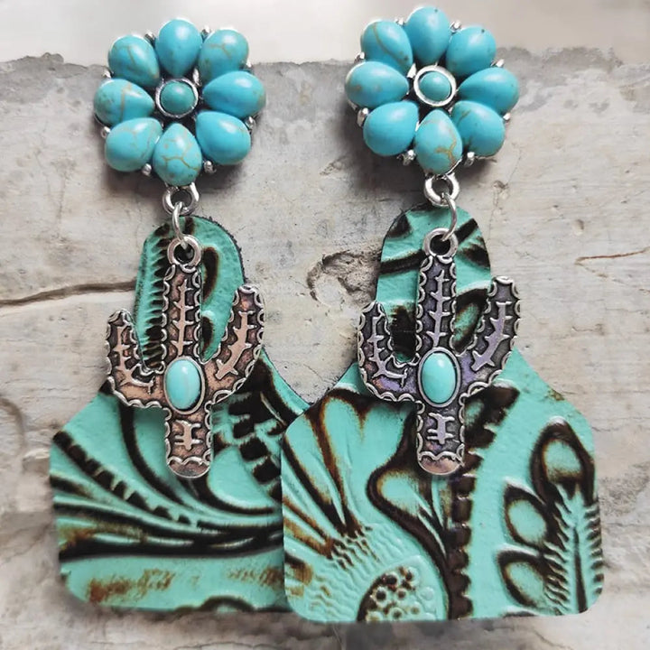 Turquoise Cactus Dangle Earrings LOVCIA