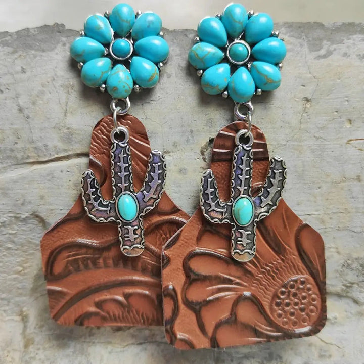 Turquoise Cactus Dangle Earrings LOVCIA