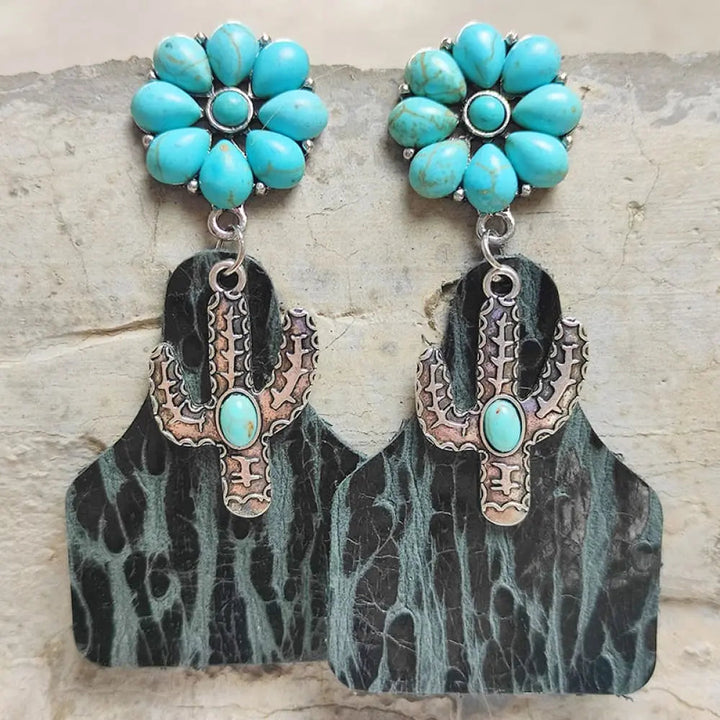 Turquoise Cactus Dangle Earrings LOVCIA