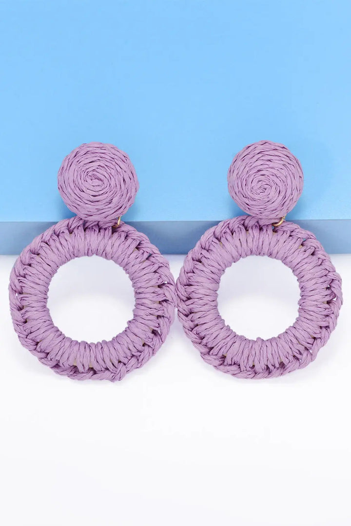 Round Shape Raffia Grass Dangle Earrings LOVCIA