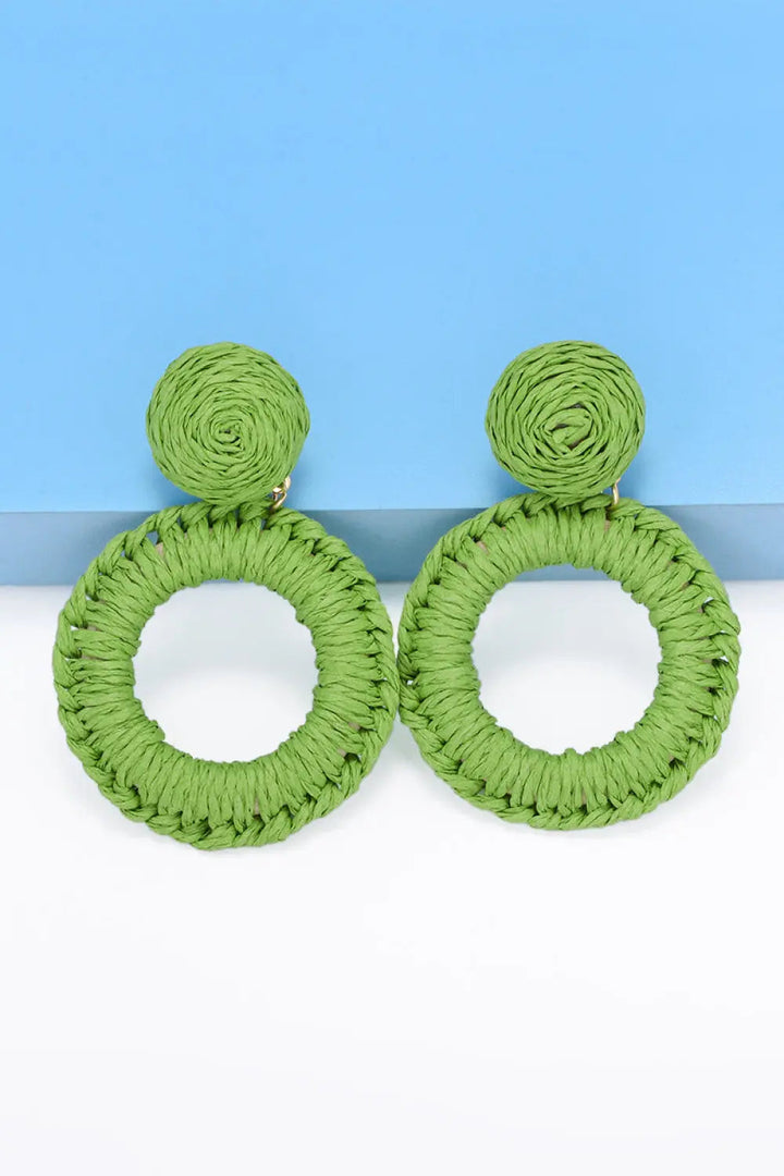 Round Shape Raffia Grass Dangle Earrings LOVCIA