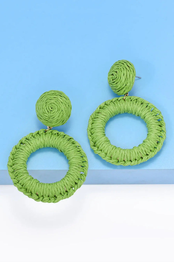 Round Shape Raffia Grass Dangle Earrings LOVCIA