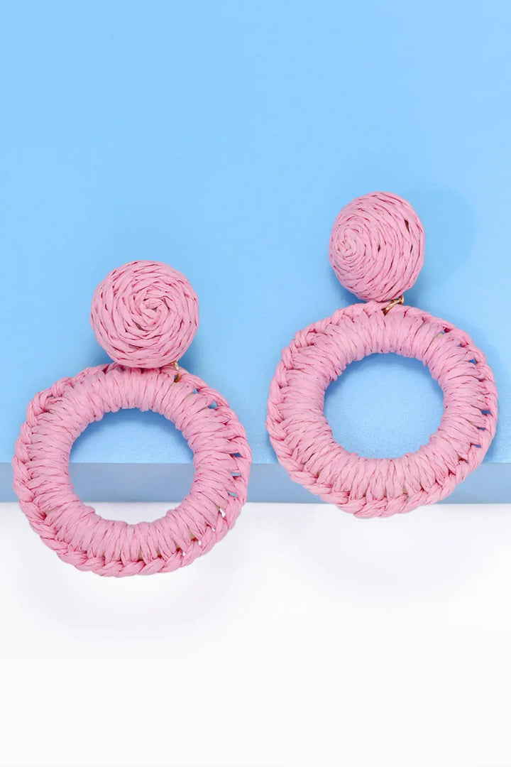 Round Shape Raffia Grass Dangle Earrings LOVCIA