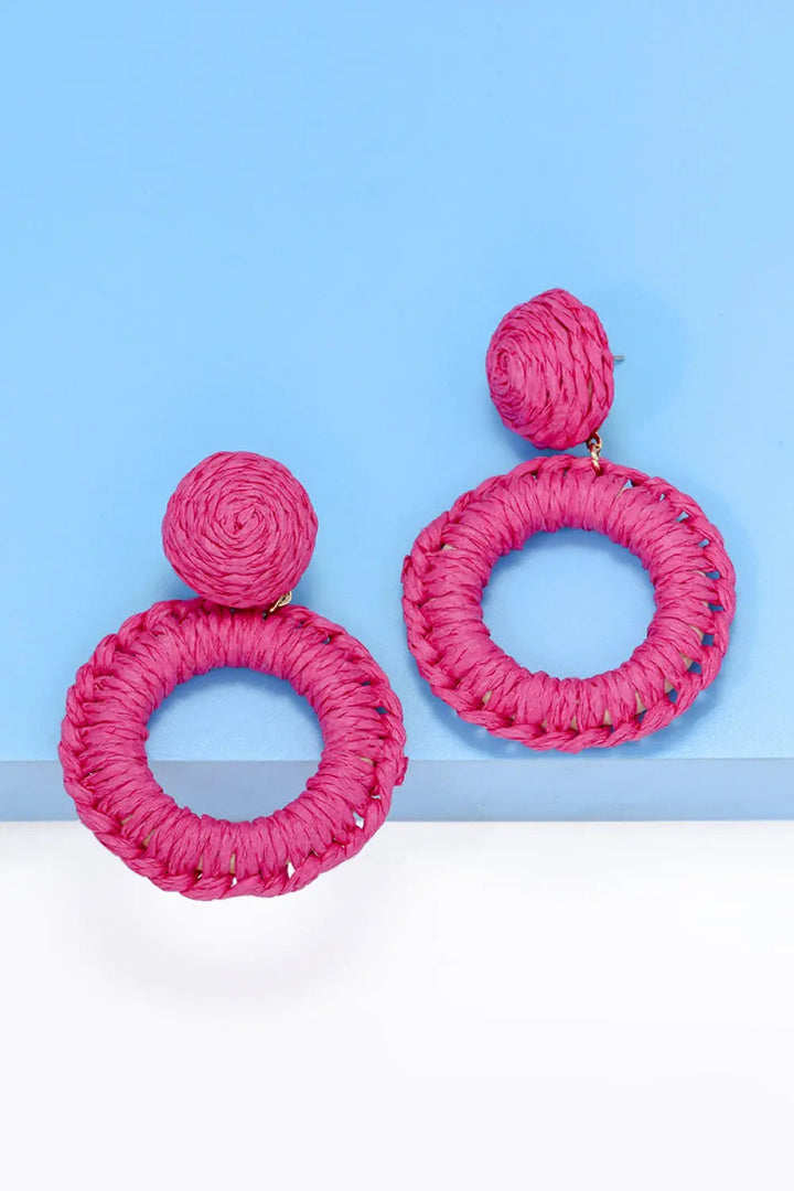 Round Shape Raffia Grass Dangle Earrings LOVCIA