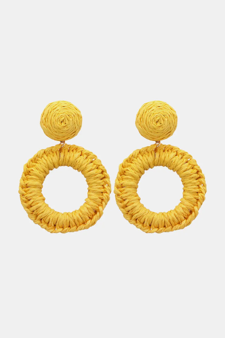 Round Shape Raffia Grass Dangle Earrings LOVCIA