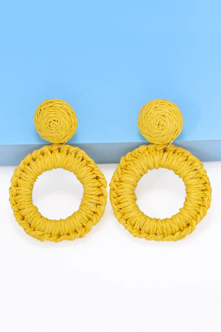 Round Shape Raffia Grass Dangle Earrings LOVCIA