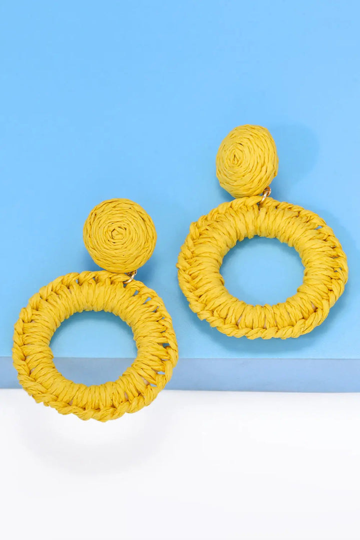 Round Shape Raffia Grass Dangle Earrings LOVCIA