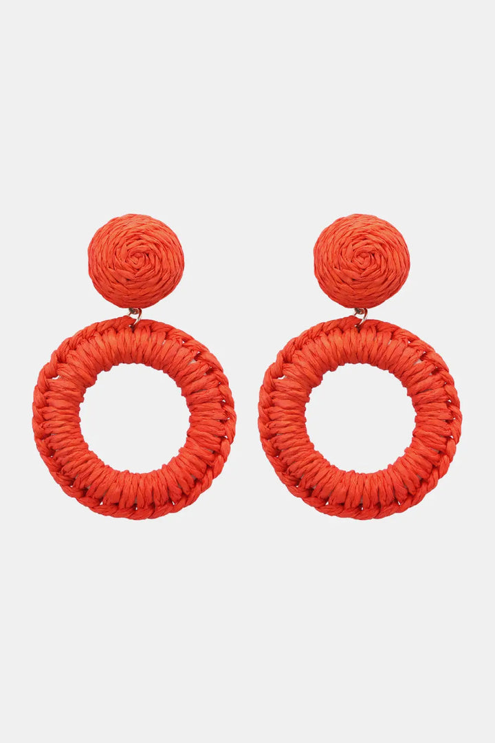 Round Shape Raffia Grass Dangle Earrings LOVCIA