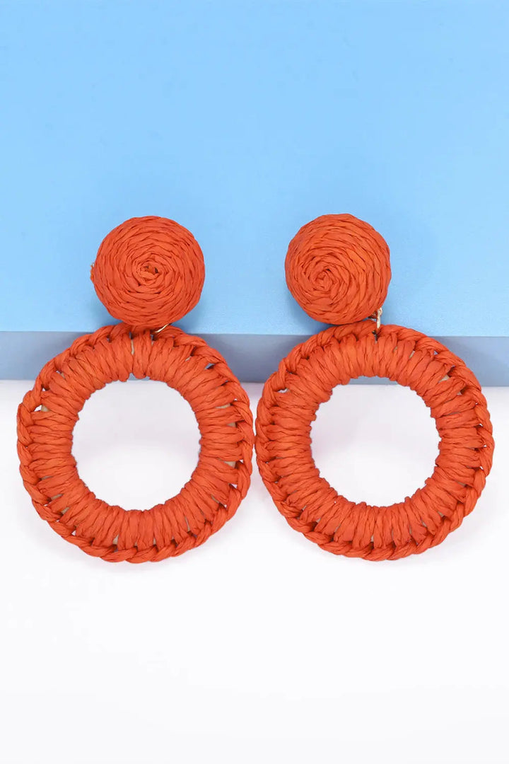 Round Shape Raffia Grass Dangle Earrings LOVCIA