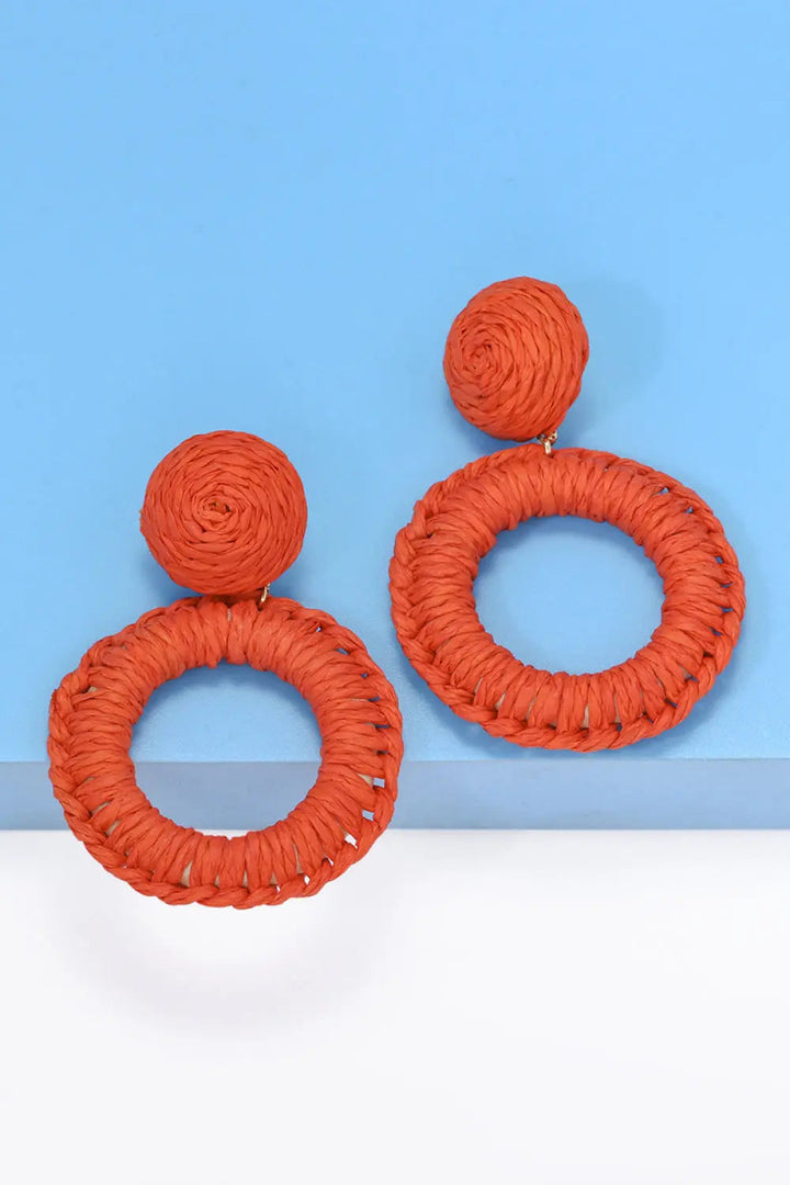 Round Shape Raffia Grass Dangle Earrings LOVCIA