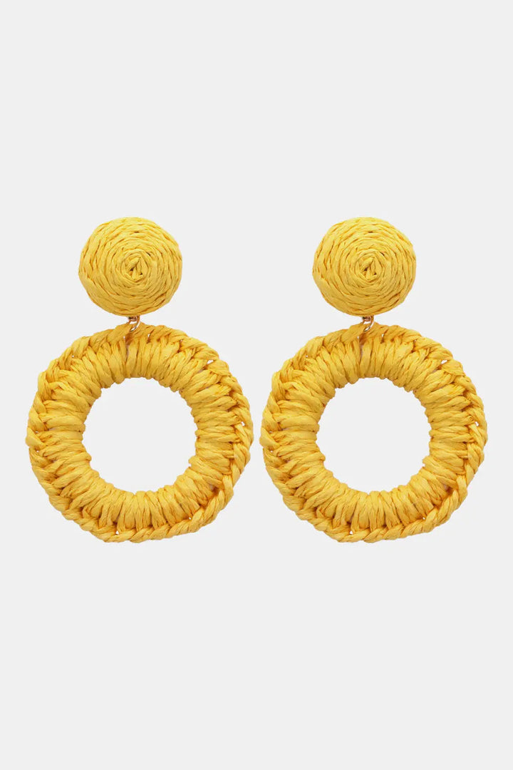 Round Shape Raffia Grass Dangle Earrings LOVCIA