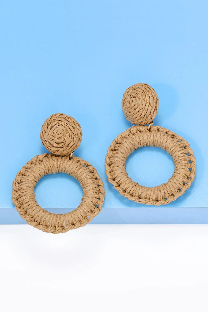 Round Shape Raffia Grass Dangle Earrings LOVCIA