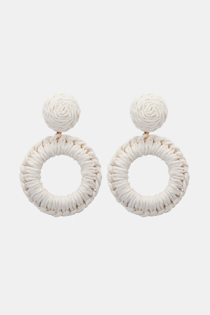 Round Shape Raffia Grass Dangle Earrings LOVCIA