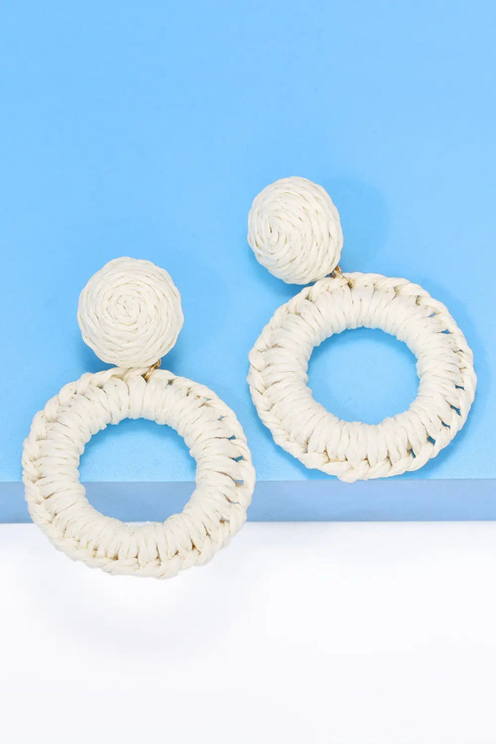 Round Shape Raffia Grass Dangle Earrings LOVCIA