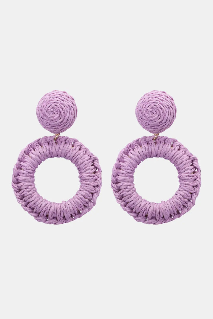 Round Shape Raffia Grass Dangle Earrings LOVCIA