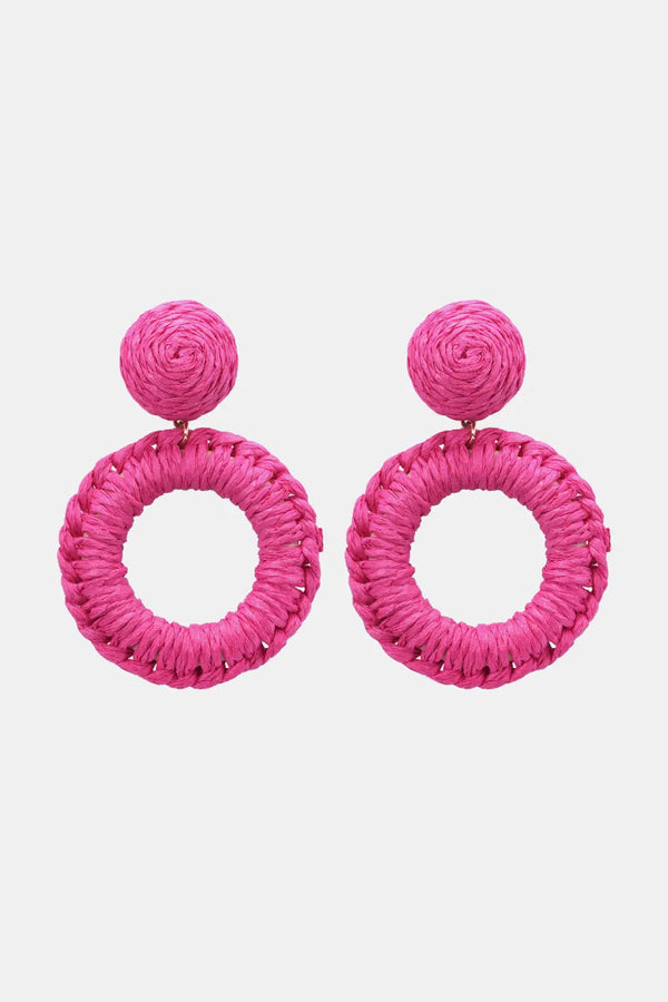 Round Shape Raffia Grass Dangle Earrings LOVCIA