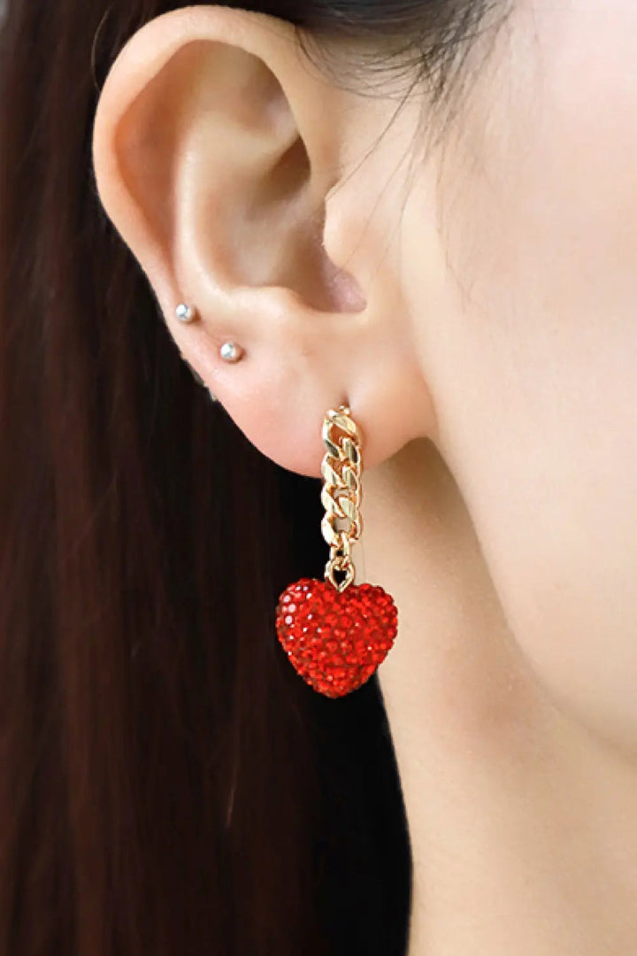 LOVCIA Rhinestone Heart Chain Drop Earrings