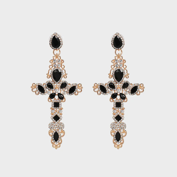 Rhinestone Alloy Cross Earrings LOVCIA