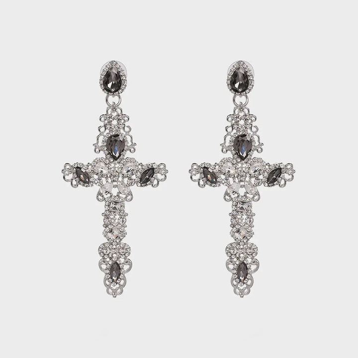 Rhinestone Alloy Cross Earrings LOVCIA