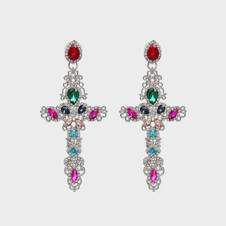 Rhinestone Alloy Cross Earrings LOVCIA