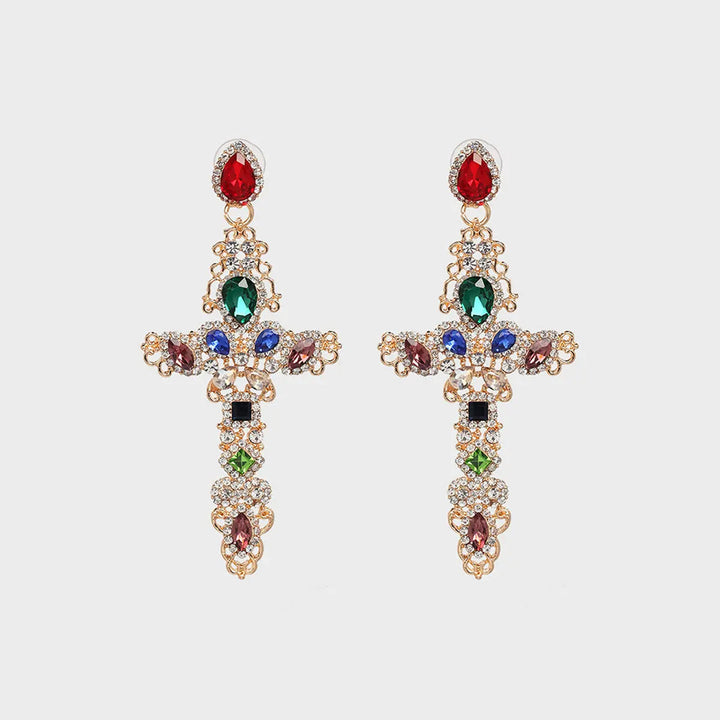 Rhinestone Alloy Cross Earrings LOVCIA