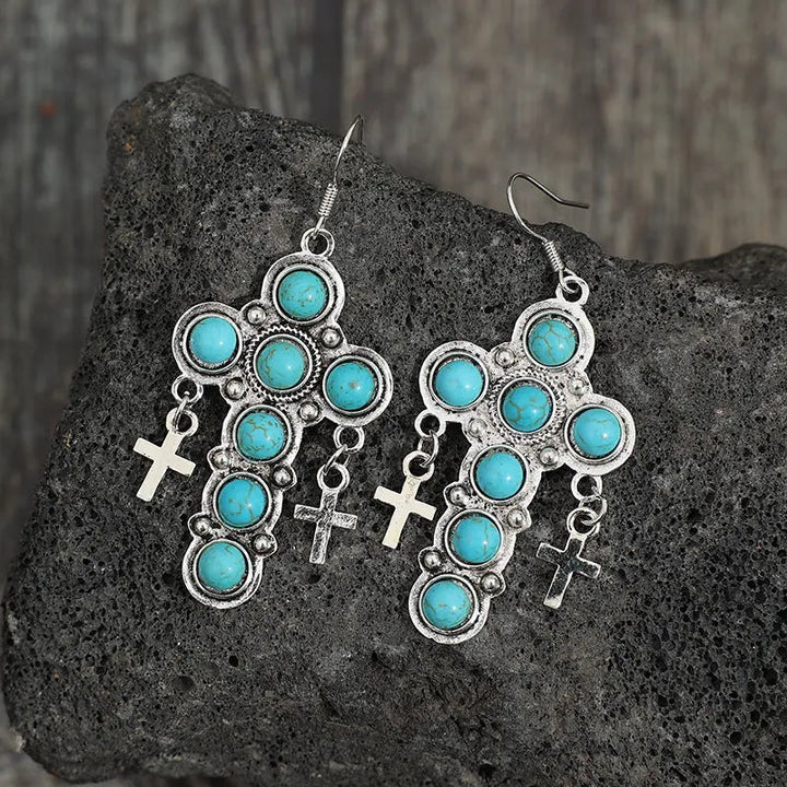 Artificial Turquoise Cross Shape Earrings LOVCIA