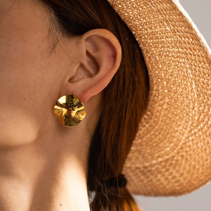 Geometric Pleated 18K Gold-Plated Stud Earrings LOVCIA