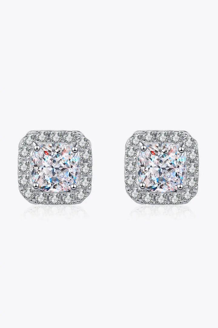 925 Sterling Silver Inlaid 2 Carat Moissanite Square Stud Earrings LOVCIA