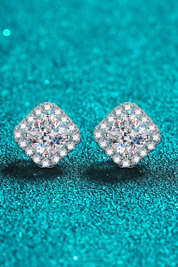 925 Sterling Silver Inlaid 2 Carat Moissanite Square Stud Earrings LOVCIA