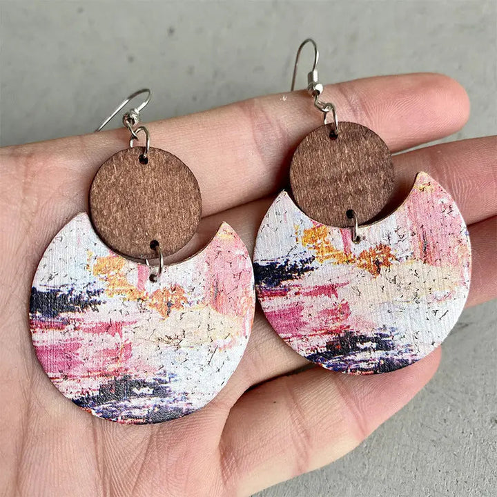 Wood & PU Drop Earrings LOVCIA